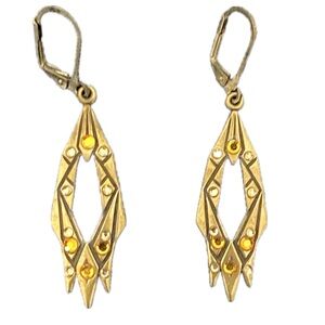 Gold Tone Metal Earrings with Yellow Rhinestone Accents